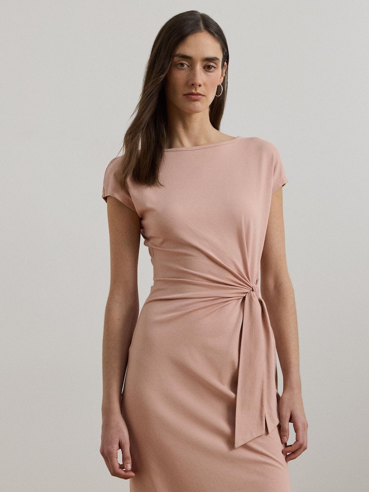 Lauren Ralph Lauren Pink Dabria Blush Belted Jersey Midi Dress - Image 2 of 7