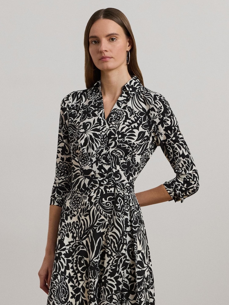 Lauren Ralph Lauren Black Rowella Print Belted Collared Dress - Bild 2 von 7
