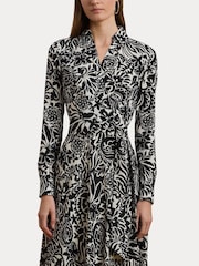 Lauren Ralph Lauren Black Rowella Print Belted Collared Dress - Bild 6 von 7