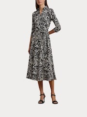 Lauren Ralph Lauren Black Rowella Print Belted Collared Dress - Bild 7 von 7