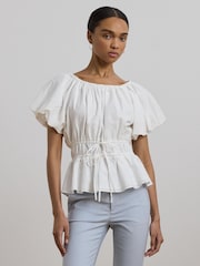 Lauren Ralph Lauren Tidrasel Floral Rouched White Blouse - Image 1 of 5