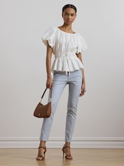 Lauren Ralph Lauren Tidrasel Floral Rouched White Blouse - Image 4 of 5