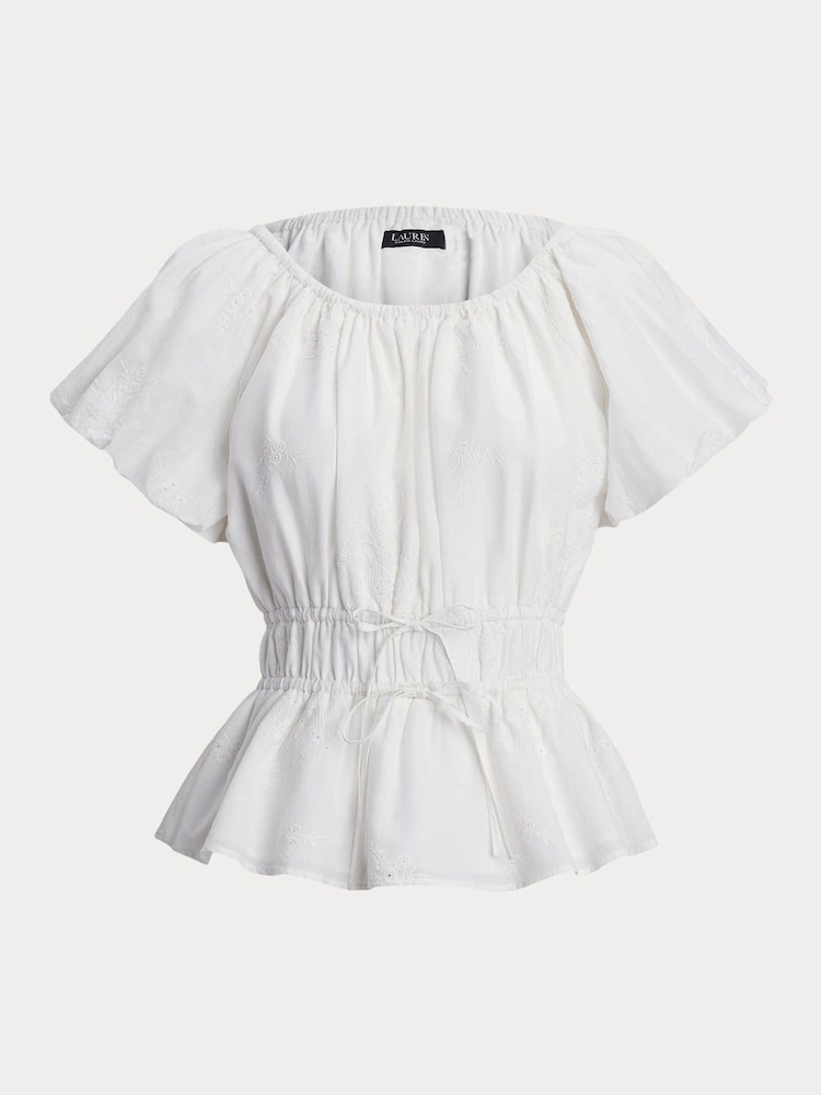 Lauren Ralph Lauren Tidrasel Floral Rouched White Blouse - Image 5 of 5