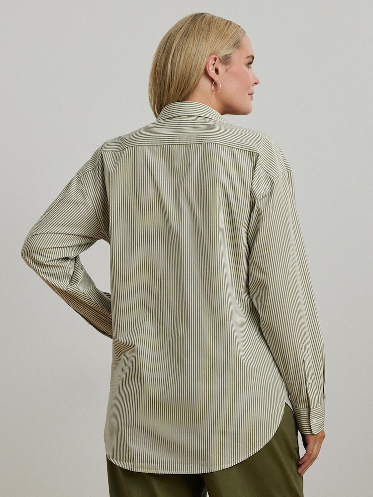 Lauren Ralph Lauren Green Curve Kotta Stripe Embroidered Logo Shirt - Image 2 of 5