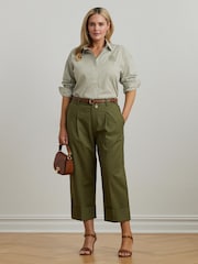 Lauren Ralph Lauren Green Curve Kotta Stripe Embroidered Logo Shirt - Image 3 of 5