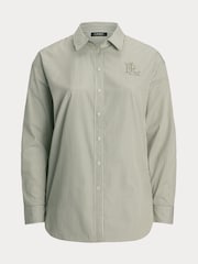 Lauren Ralph Lauren Green Curve Kotta Stripe Embroidered Logo Shirt - Image 5 of 5