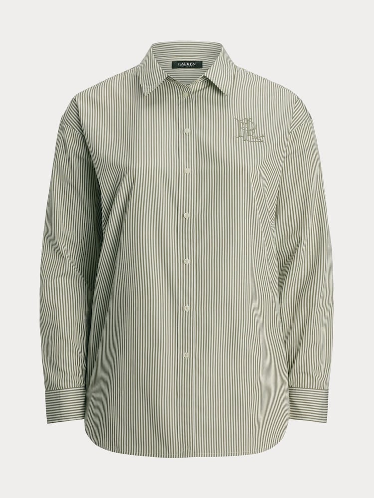 Lauren Ralph Lauren Green Curve Kotta Stripe Embroidered Logo Shirt - Image 5 of 5