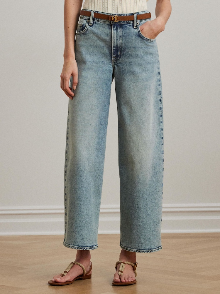 Lauren Ralph Lauren Blue Saira Alacia Wash Wide Leg Denim Jeans - Image 1 of 6