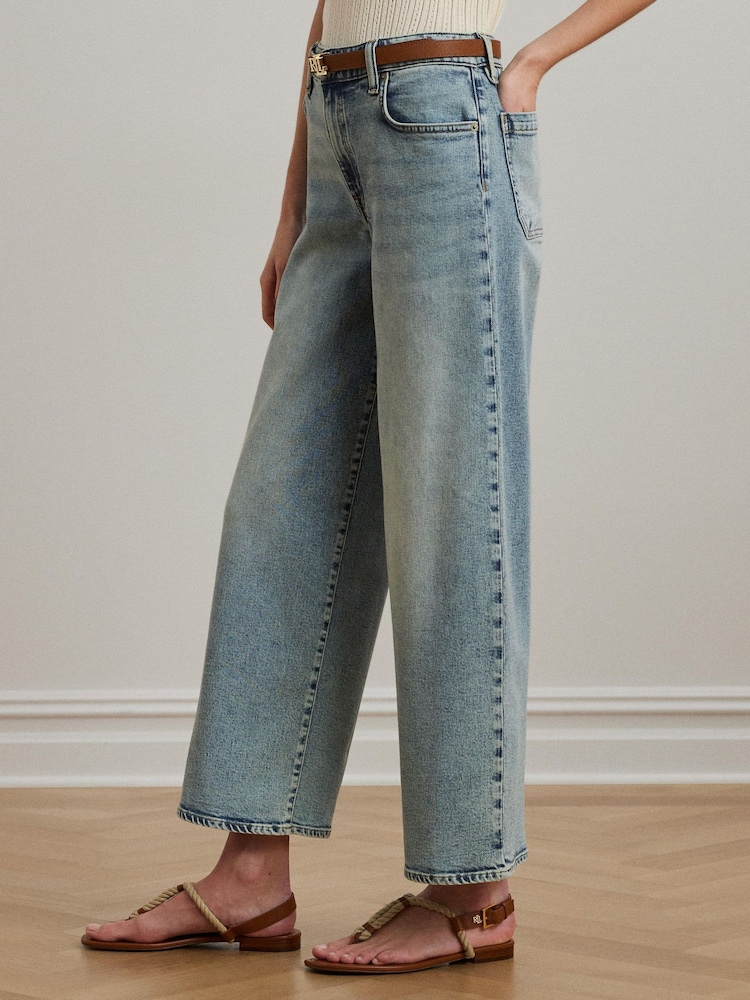 Lauren Ralph Lauren Blue Saira Alacia Wash Wide Leg Denim Jeans - Image 4 of 6