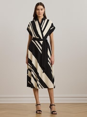 Lauren Ralph Lauren Cream Fratillo Striped Belted Collared Dress - Image 1 of 7