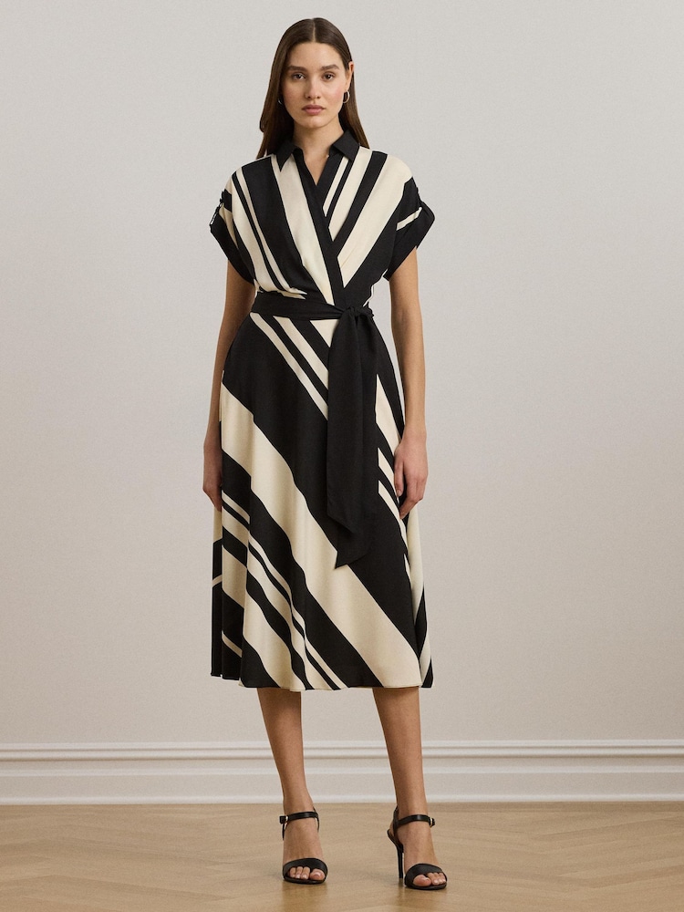 Lauren Ralph Lauren Cream Fratillo Striped Belted Collared Dress - Image 1 of 7