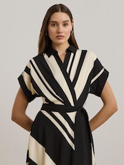 Lauren Ralph Lauren Cream Fratillo Striped Belted Collared Dress - Image 2 of 7