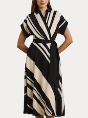 Lauren Ralph Lauren Cream Fratillo Striped Belted Collared Dress - Image 6 of 7