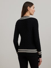 Lauren Ralph Lauren Meren V-Neck Cricket Logo Cable Knit Jumper - Image 2 of 4