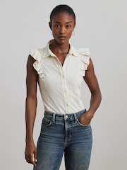 Lauren Ralph Lauren Cream Baleigh Button Up Ruffle Shirts - Image 1 of 5