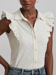 Lauren Ralph Lauren Cream Baleigh Button Up Ruffle Shirts - Image 4 of 5