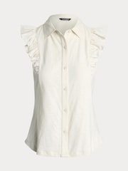 Lauren Ralph Lauren Cream Baleigh Button Up Ruffle Shirts - Image 5 of 5