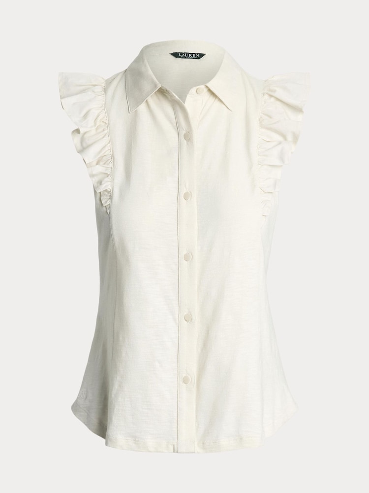 Lauren Ralph Lauren Cream Baleigh Button Up Ruffle Shirts - Image 5 of 5
