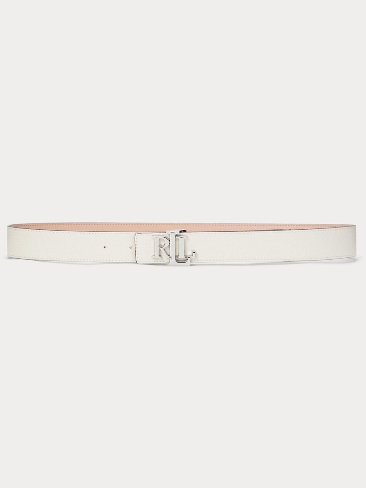Lauren Ralph Lauren Logo Reversible Pebbled Leather White Belt - Image 1 of 3