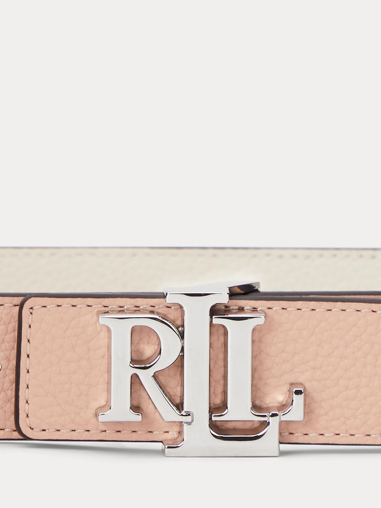 Lauren Ralph Lauren Logo Reversible Pebbled Leather White Belt - Image 2 of 3