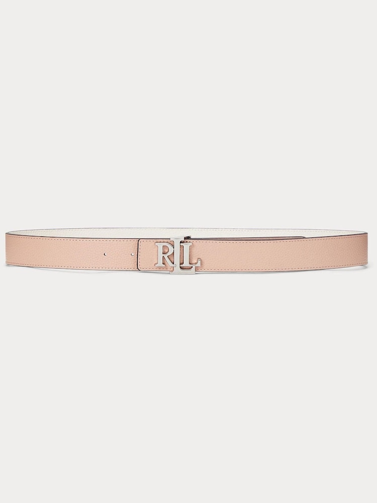 Lauren Ralph Lauren Logo Reversible Pebbled Leather White Belt - Image 3 of 3