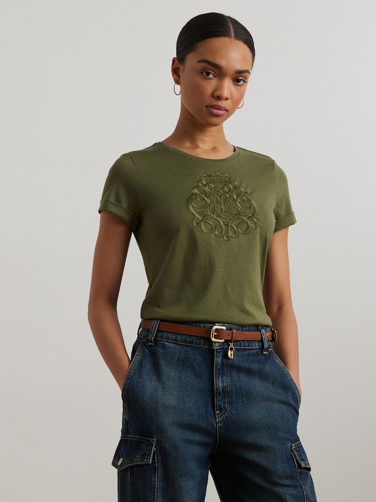 Lauren Ralph Lauren Hailly Graphic Logo Brown T-Shirt - Image 1 of 5