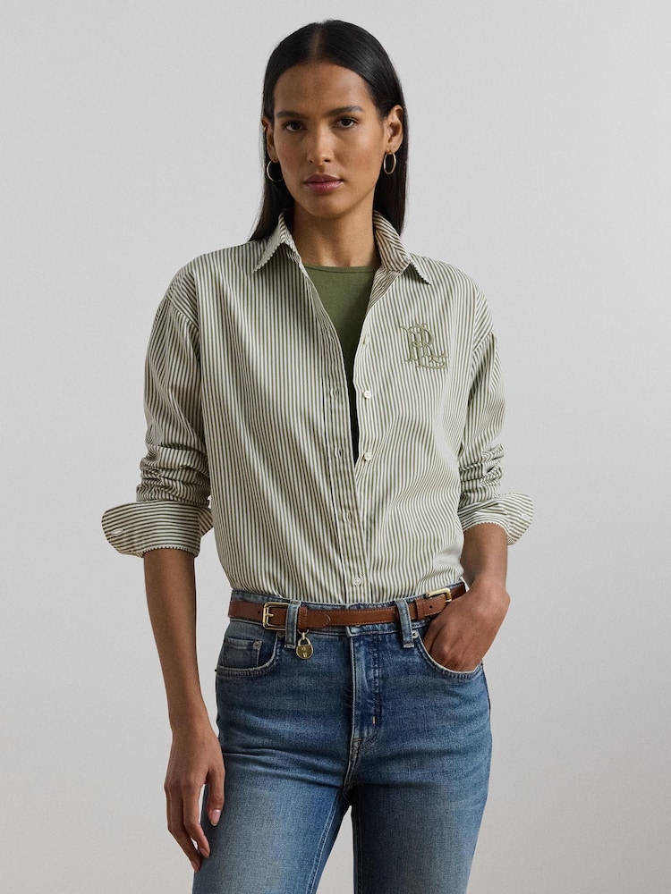 Lauren Ralph Lauren Kotta Stripe Embroidered Logo Shirt - Image 1 of 8
