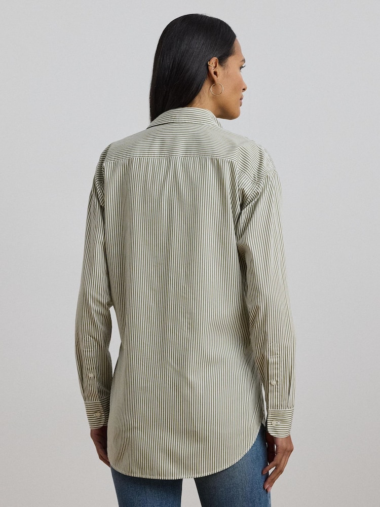 Lauren Ralph Lauren Kotta Stripe Embroidered Logo Shirt - Image 2 of 8