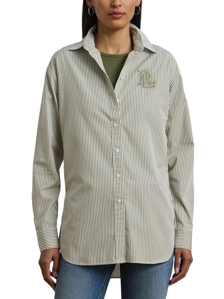 Lauren Ralph Lauren Kotta Stripe Embroidered Logo Shirt - Image 5 of 8