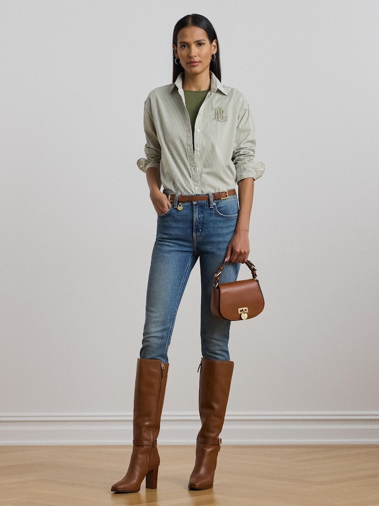 Lauren Ralph Lauren Kotta Stripe Embroidered Logo Shirt - Image 6 of 8