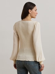Lauren Ralph Lauren Cream Charella Square Neck Smock Blouse - Image 2 of 5