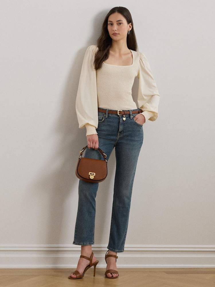 Lauren Ralph Lauren Cream Charella Square Neck Smock Blouse - Image 3 of 5