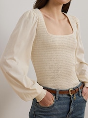 Lauren Ralph Lauren Cream Charella Square Neck Smock Blouse - Image 4 of 5