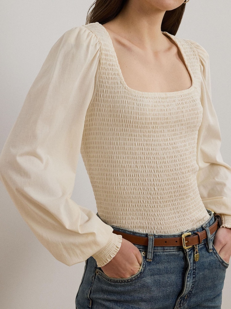 Lauren Ralph Lauren Cream Charella Square Neck Smock Blouse - Image 4 of 5
