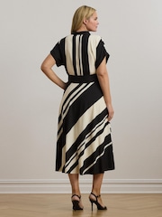 Lauren Ralph Lauren Cream Curve Fratillio Stripe Belted Collared Dress - Image 2 of 5