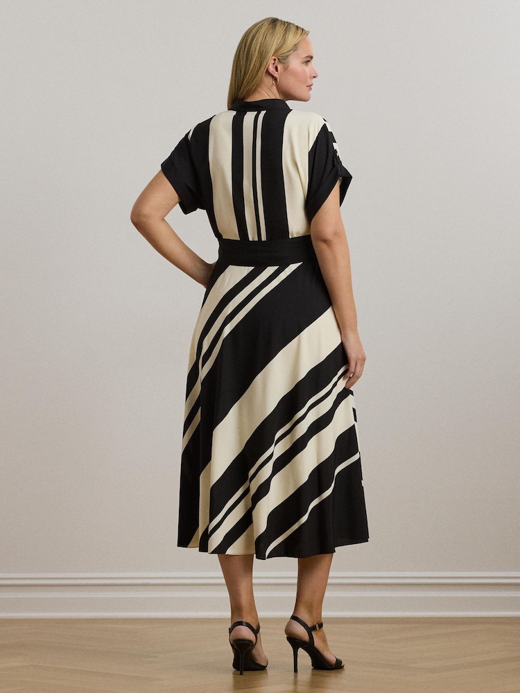 Lauren Ralph Lauren Cream Curve Fratillio Stripe Belted Collared Dress - Image 2 of 5