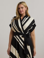 Lauren Ralph Lauren Cream Curve Fratillio Stripe Belted Collared Dress - Image 3 of 5