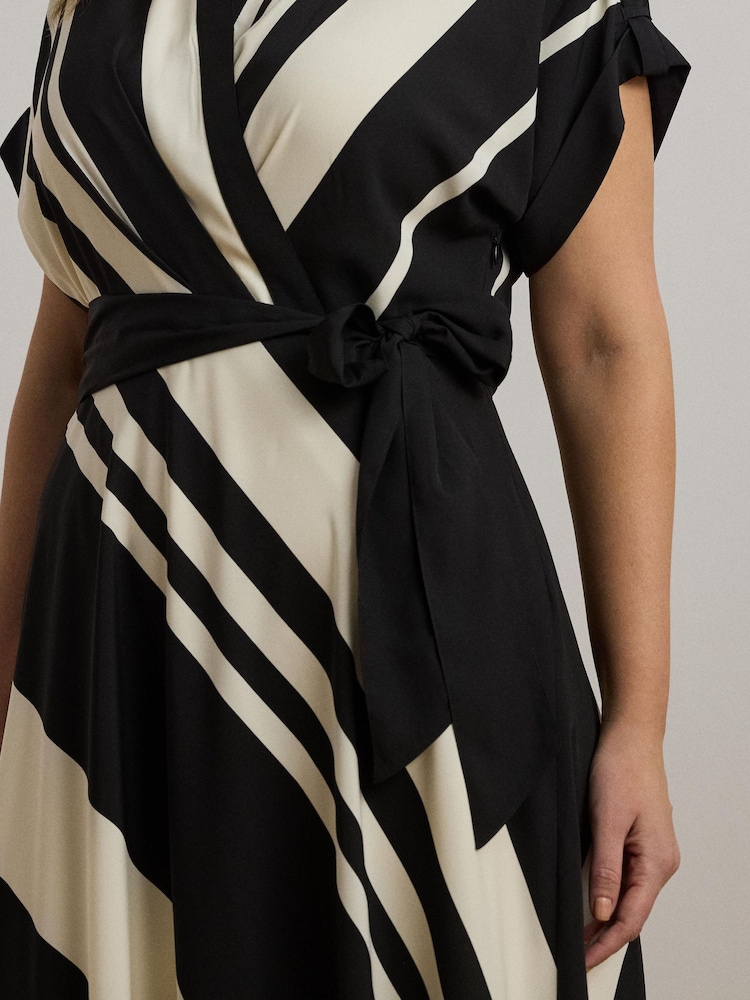 Lauren Ralph Lauren Cream Curve Fratillio Stripe Belted Collared Dress - Image 4 of 5