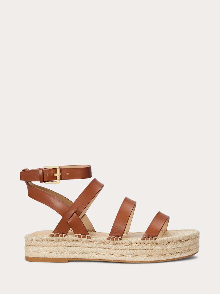 Lauren Ralph Lauren Polly Gladiator Leather Strap Platform Flat Espadrilles Sandals - Image 1 of 4