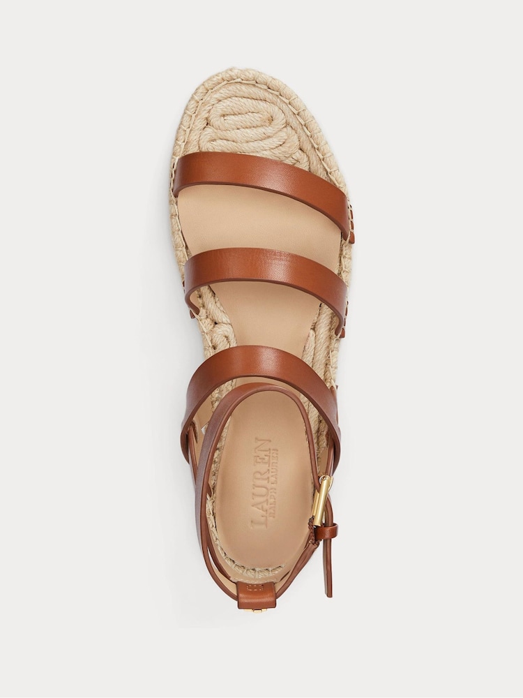 Lauren Ralph Lauren Polly Gladiator Leather Strap Platform Flat Espadrilles Sandals - Image 4 of 4