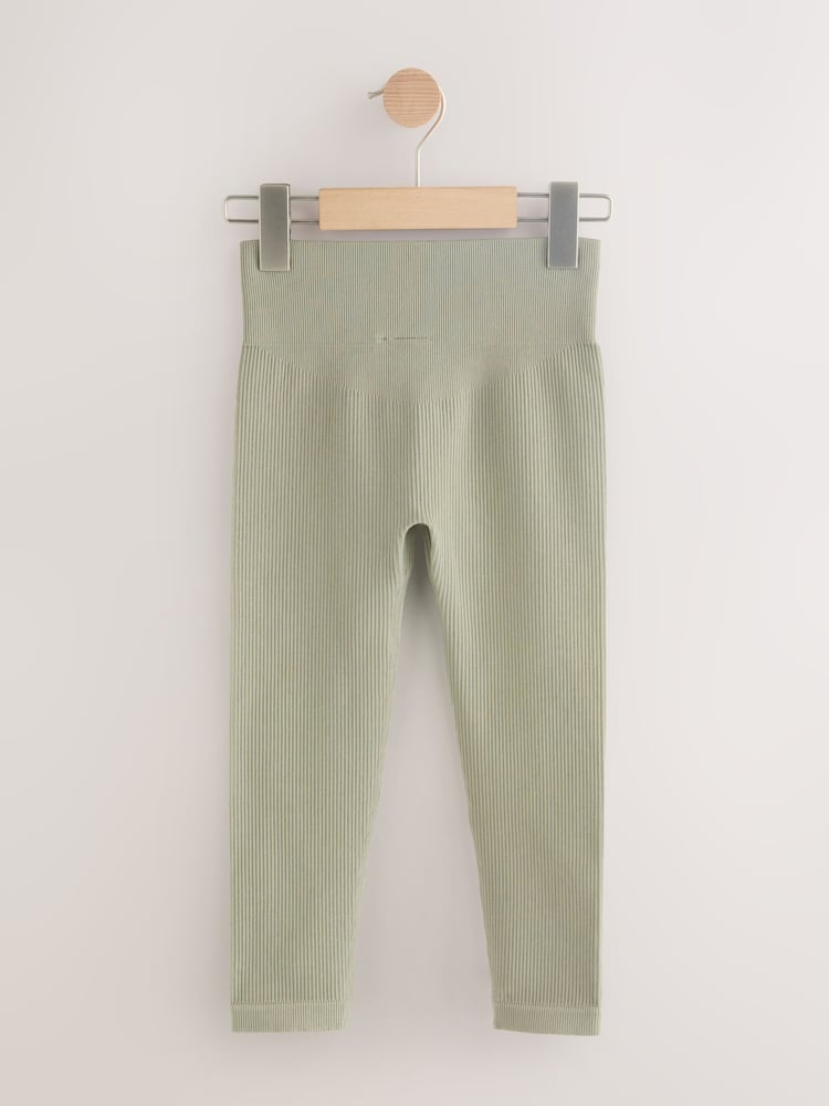Khaki Green Seamless Ribbed High Waist Leggings (3-16yrs) - Image 2 of 4