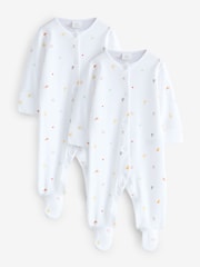 White All Over Print Zoo 100% Cotton Sleepsuits 2 Pack - Image 1 of 3