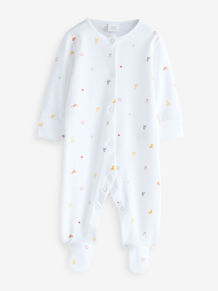 White All Over Print Zoo 100% Cotton Sleepsuits 2 Pack - Image 3 of 3 White All Over Print Zoo 100% Cotton Sleepsuits 2 Pack - Image 3 of 3