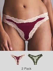 Purple/Green High Shine & Lace Trim Brazilian Knickers 2 Pack - Image 1 of 9
