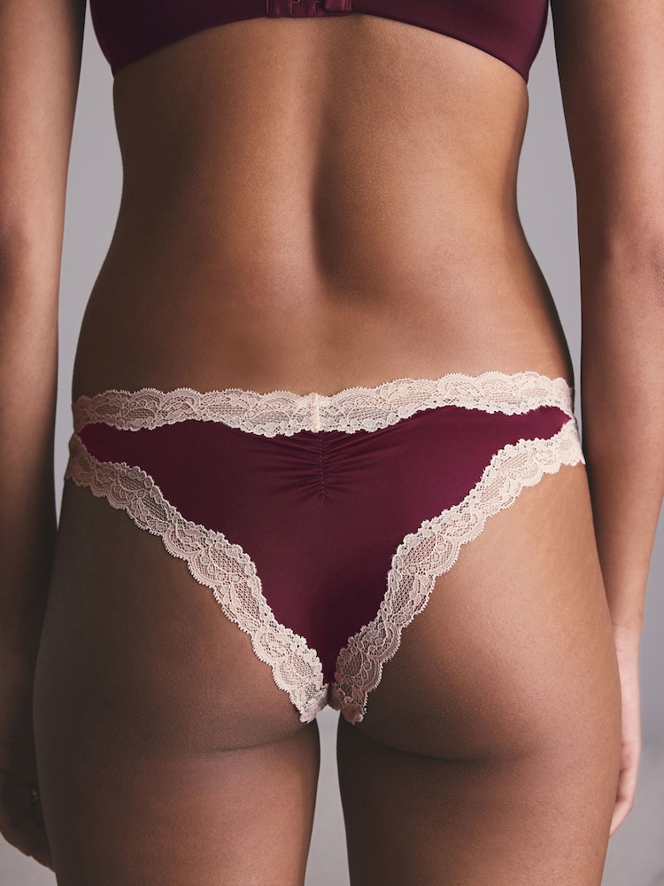 Purple/Green High Shine & Lace Trim Brazilian Knickers 2 Pack - Image 2 of 9