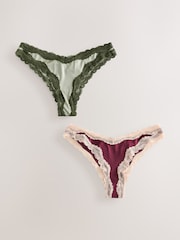 Purple/Green High Shine & Lace Trim Brazilian Knickers 2 Pack - Image 5 of 9