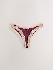 Purple/Green High Shine & Lace Trim Brazilian Knickers 2 Pack - Image 6 of 9