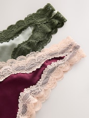 Purple/Green High Shine & Lace Trim Brazilian Knickers 2 Pack - Image 8 of 9