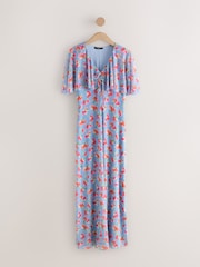 Blue Floral Occasion Mesh Cape Maxi Dress - Image 1 of 4