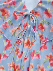 Blue Floral Occasion Mesh Cape Maxi Dress - Image 2 of 4